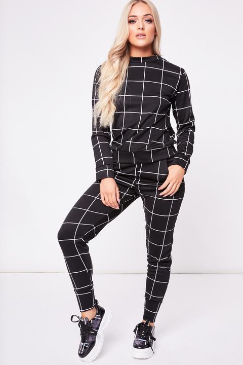 Megan Black Checked Lounge Set