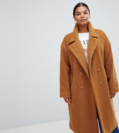 Abrigo Largo De Borreguito En Marrón De Missguided Plus