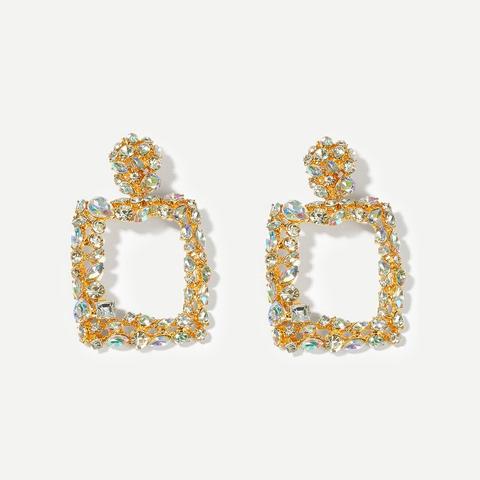 Rhinestone Engraved Square Drop Earrings 1pair