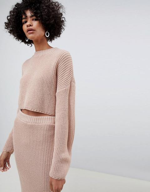 Asos Design Co-ord Cropped Oversized Jumper In Rib