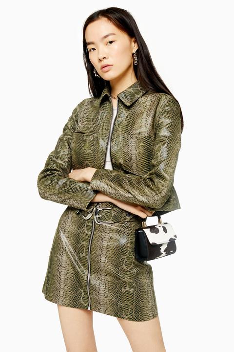 Womens Green Snake Zip Through Fitted Jacket - Green, Green