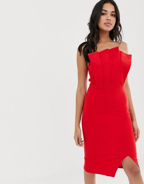 Vestido Midi Palabra De Honor Estilo Abanico De Girl In Mind-rojo