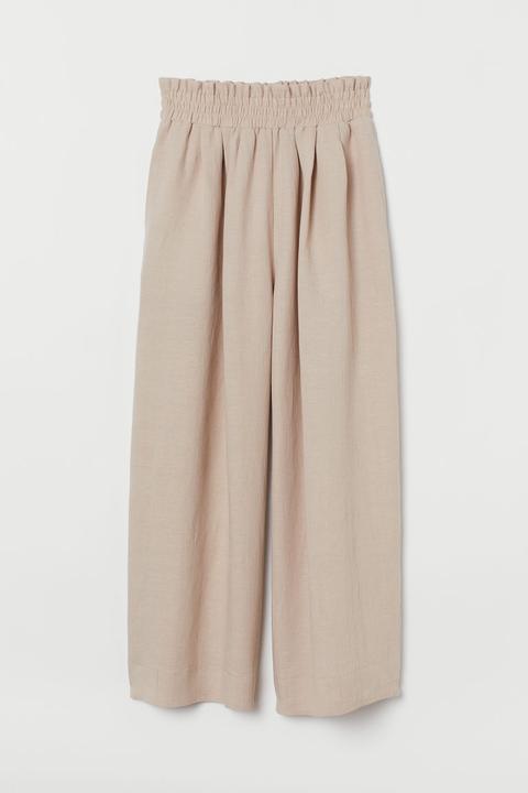 H & M - Wide Linen-blend Trousers - Beige