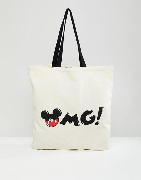 Bershka - Shopper Con Topolino E Logo - Bianco