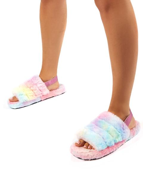 fluffy slippers with back strap