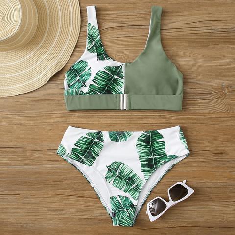 Contrast Tropical Bikini Swimsuit