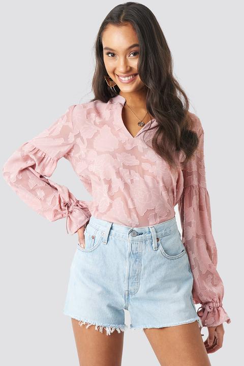 Jacquard Flower Applique Blouse Rosa