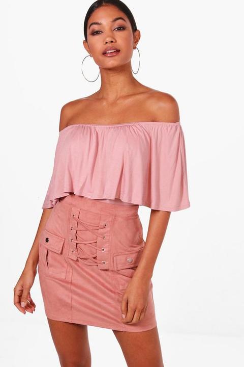 Basic Off The Shoulder Frill Crop Top