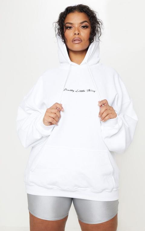 Prettylittlething Plus White Embroidered Oversized Hoodie