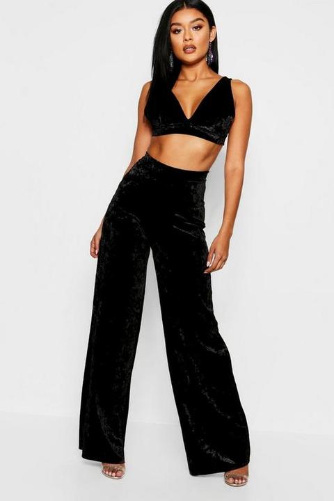 Crushed Velvet V-neck Bralet Top + Wide Leg Trouser Co-ord