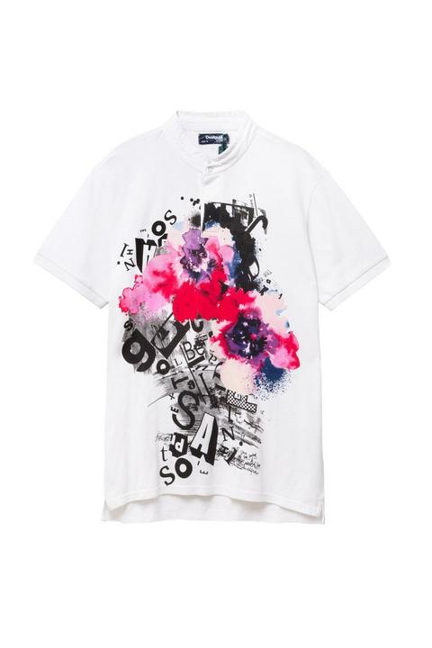 Polo Bianca Con Fiori E Lettere