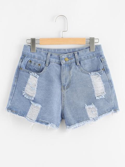 Shorts In Denim Con Orlo Grezzo Strappato