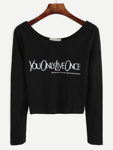 Black Letter Print Long Sleeve T-shirt