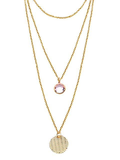 Collana Con Pendente Strass Rotondo A Strati Oro