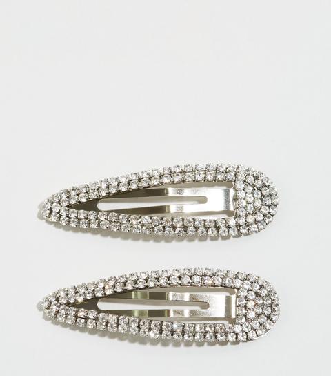2 Pack Silver Diamanté Hair Clips New Look from NEW LOOK on 21 Buttons