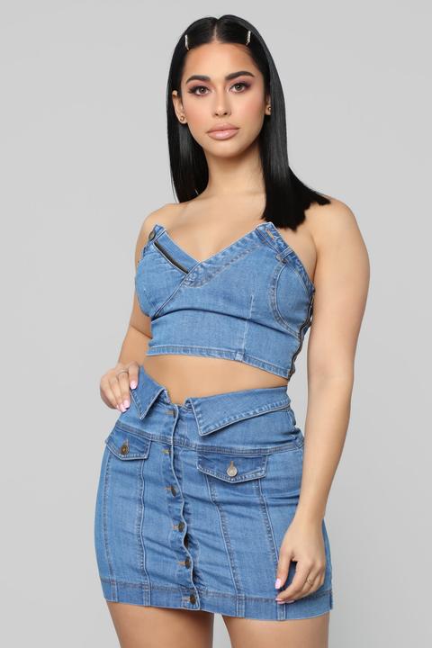 In My Closet Denim Skirt Set Medium Wash From Fashion Nova On 21 Ons