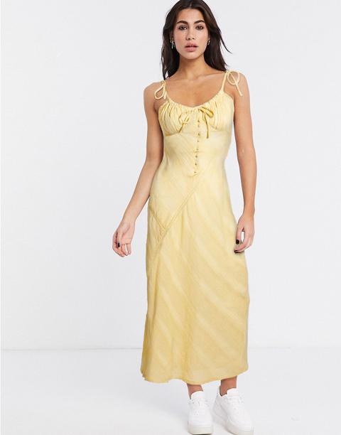 Asos Design Lace Insert Bias Maxi Dress With Ruched Bust-yellow