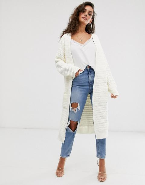 Asos Design - Cardigan Oversize Con Cuciture - Bianco