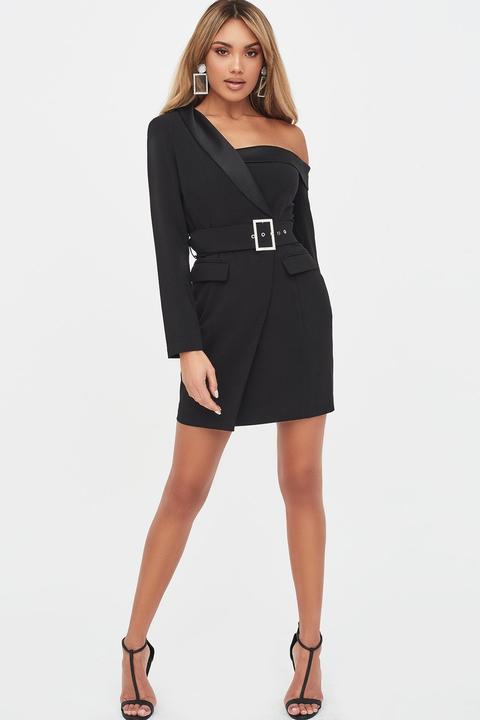 Off Shoulder Tux Mini Dress In Black