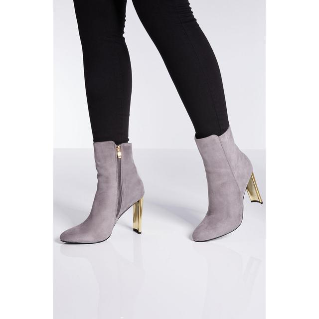 Grey Faux Suede Gold Skinny Heel Ankle 