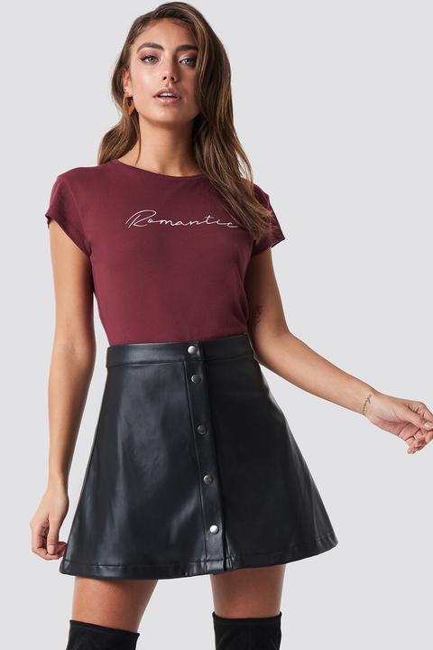 Front Button Faux Leather Skirt Schwarz