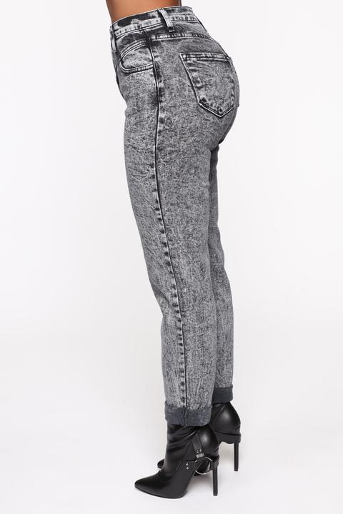 acid wash black mom jeans