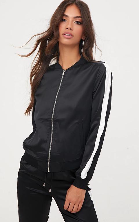 Black Sport Stripe Track Jacket, Black