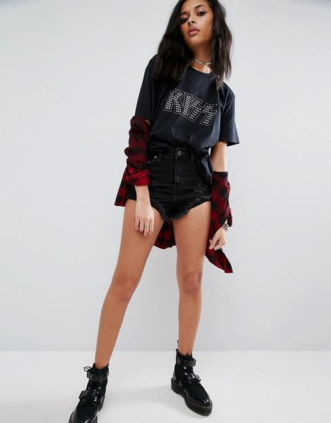 Shorts Vaqueros En Negro Desgastado Con Detalles Deshilachados De Asos