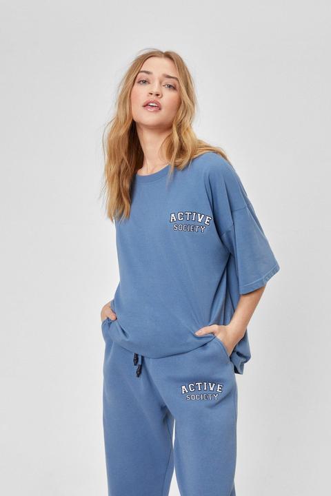 Womens Active Society Oversized Embroidered T