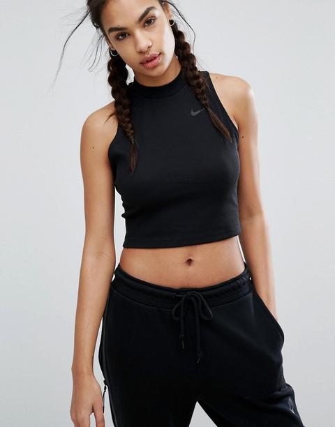 Top De Tirantes Negro Corto Con Cuello Alto De Nike