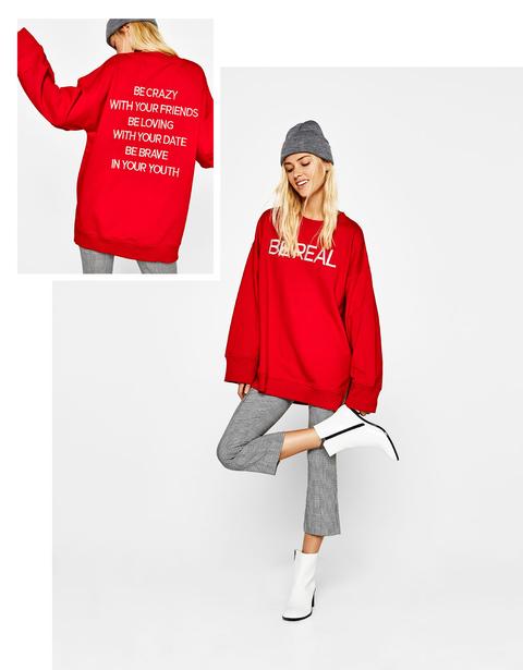 Sudadera Oversize Con Texto Bordado