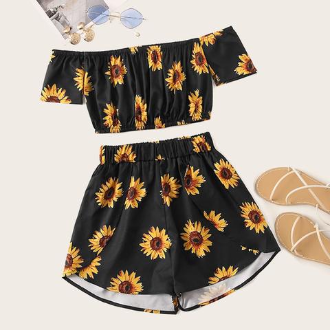 Sunflower Bardot Crop Top & Shorts