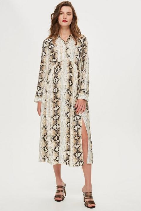 Womens **maternity Snake Shirt Dress - Tan, Tan