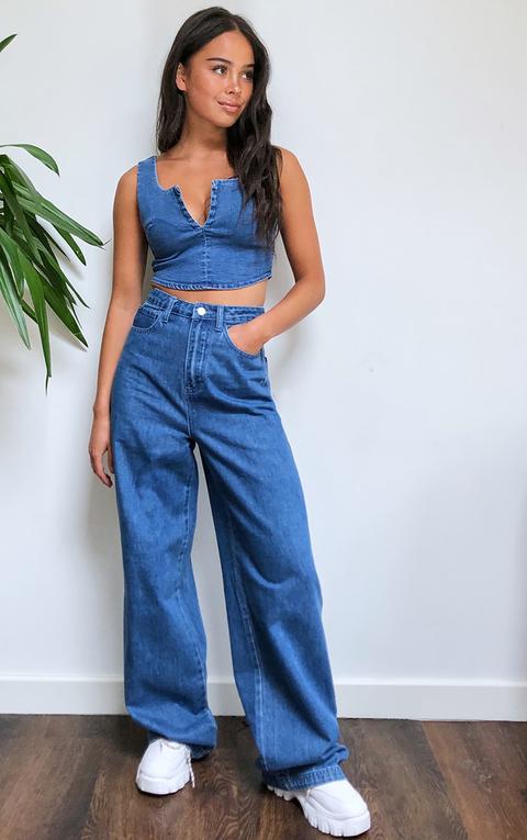 Dark Blue Wash Wide Leg Jeans