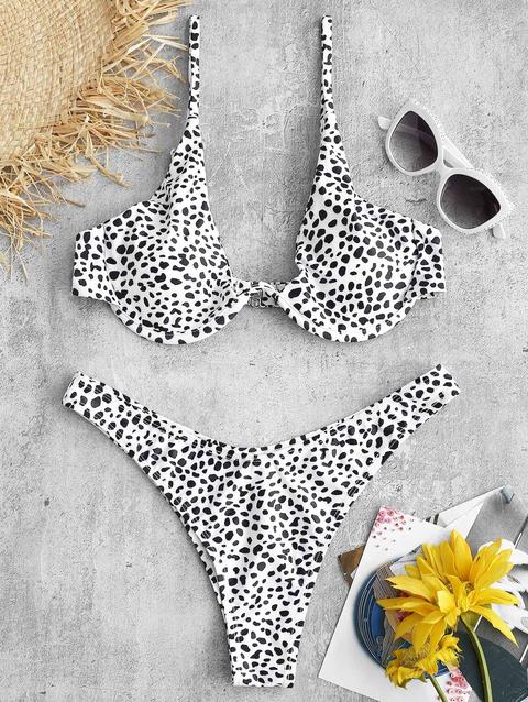 Bikini Con Ferretto Stampato Zaful White Chartreuse