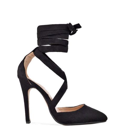 Flora - Lace-up Heels In Black Suede