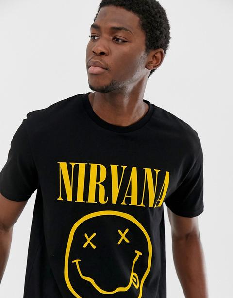 Camiseta Con Estampado De Cara Del Grupo Nirvana De Asos Design-negro