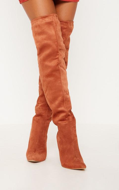 Rust Over The Knee Mid Heel Boot