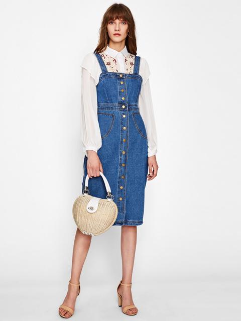 Vestido De Tira En Denim Con Botones Delanteros