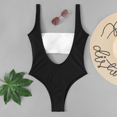 Costume Da Bagno Bicolore Tagliato