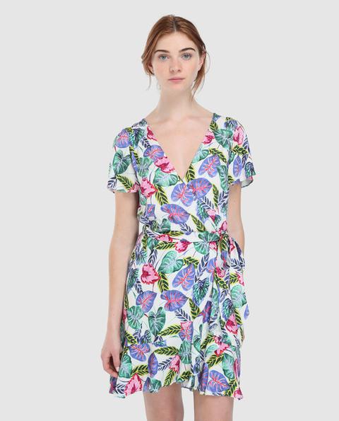 Fórmula Joven - Vestido De Mujer Con Print Tropical Y Cinturón