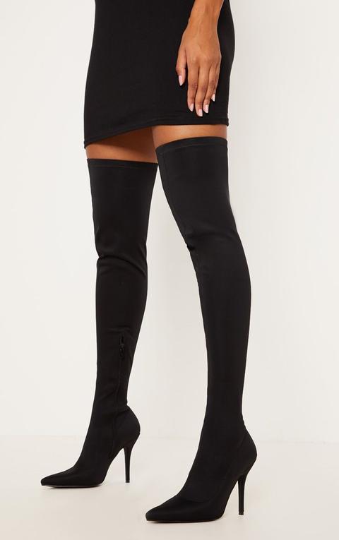 Black Over The Knee Neoprene Sock Boot, Black