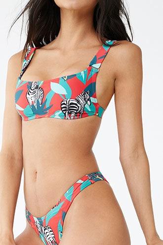 Forever 21 Leaf Print & Zebra Graphic Bikini Top , Red/multi