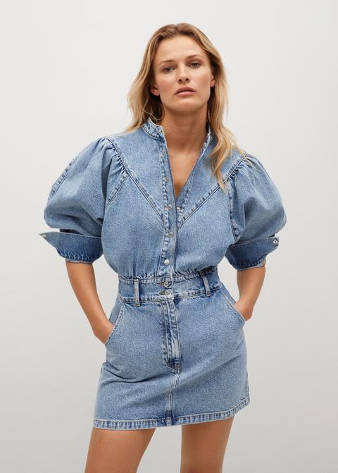 Vestido Denim Mangas Abullonadas