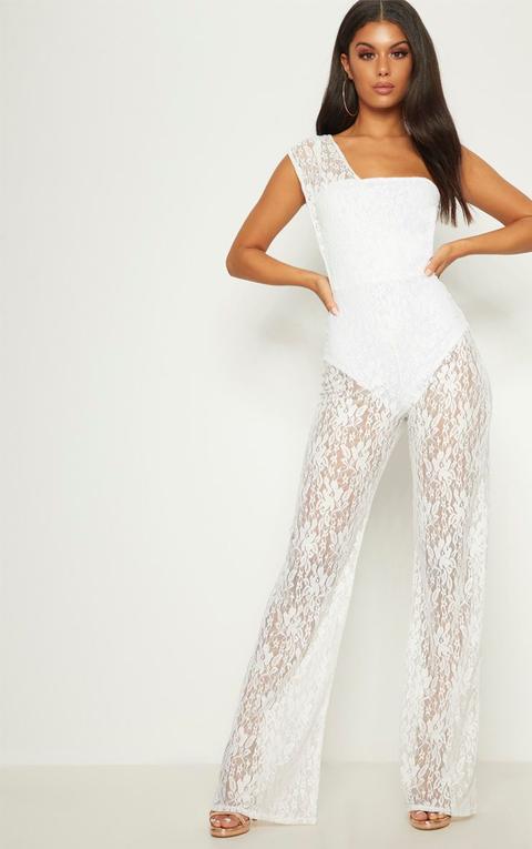 White Lace Drape One Shoulder Jumpsuit