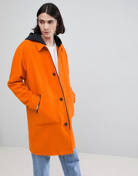 Asos Design - Trench In Misto Lana Arancione Con Cappuccio In Jersey - Arancione