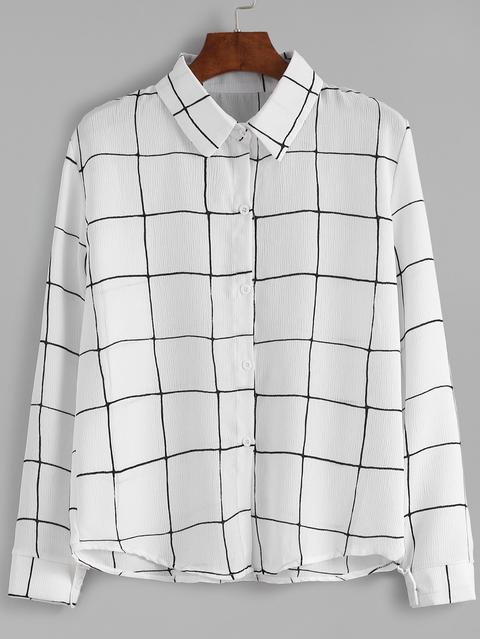 Camisa A Cuadros Con Botones － Blanco