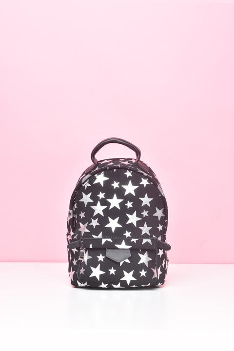 Clara Black Mini Metallic Silver Star Backpack