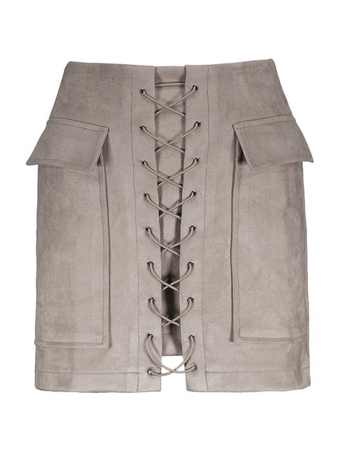 Lace Up Faux Suede Mini Skirt