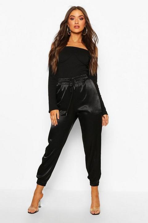 Womens Satin Utility Joggers - Black - S, Black